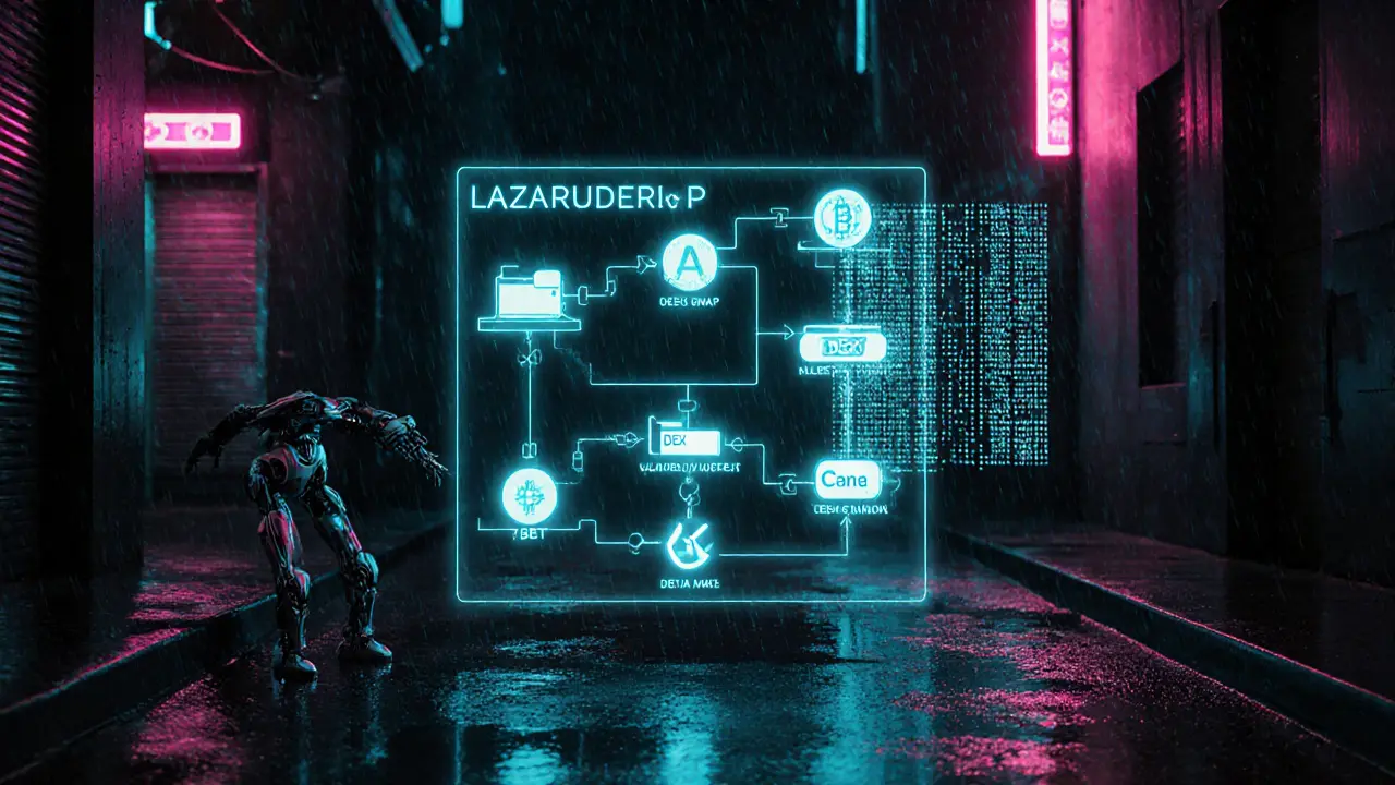 Holographic pipeline shows token movement through bridges, DEX swaps, and obscure chains.
