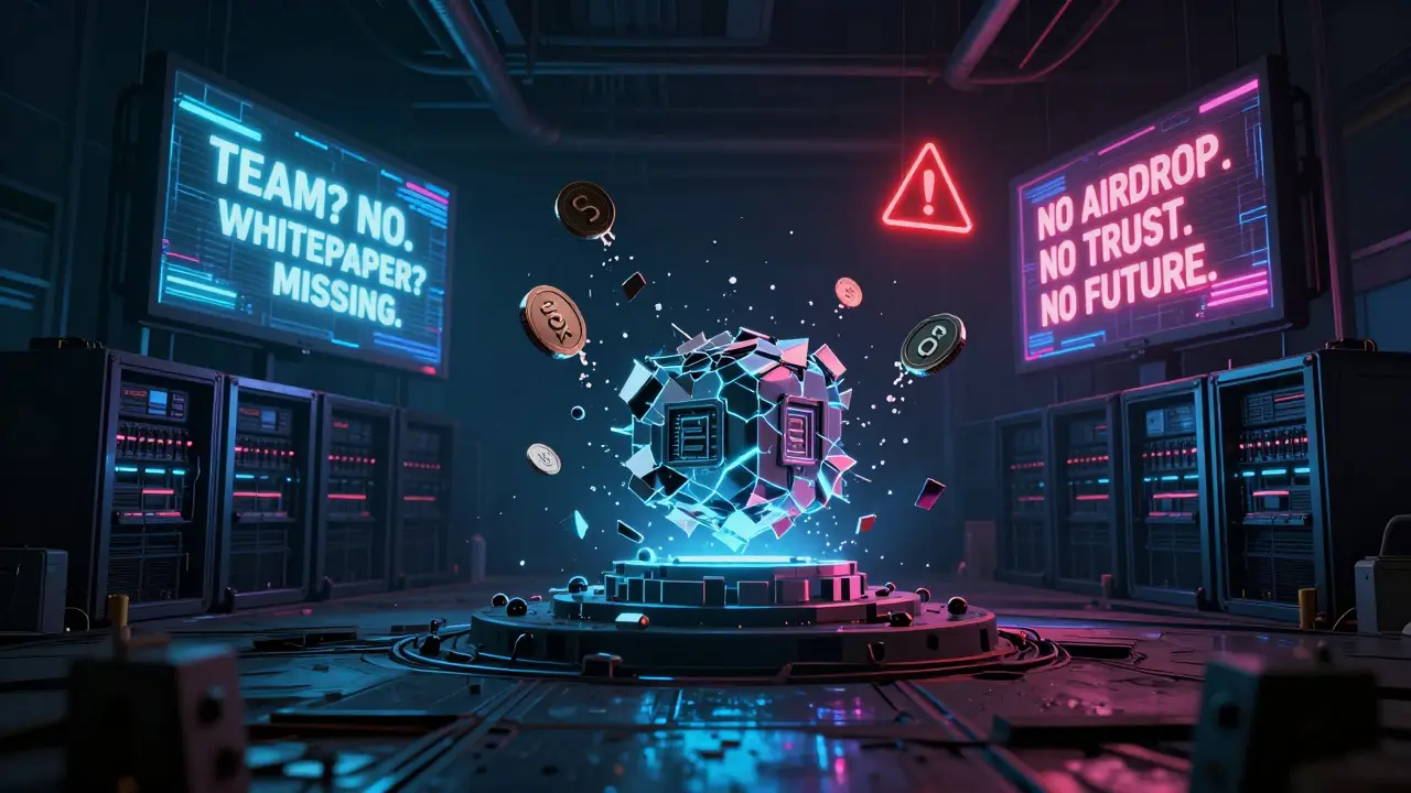 Abandoned server farm with decaying SCIX tokens and missing project data.