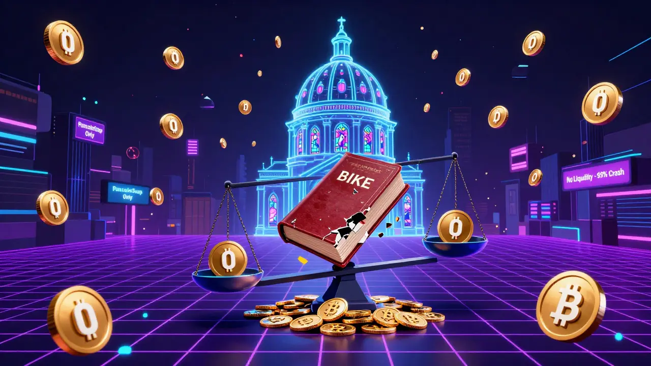 Empty digital marketplace with zero-value TKC tokens and a Bible crumbling into pixels.