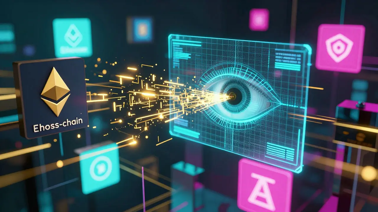 Digital mirror maze showing glowing data streams being tracked by a futuristic scanning grid.