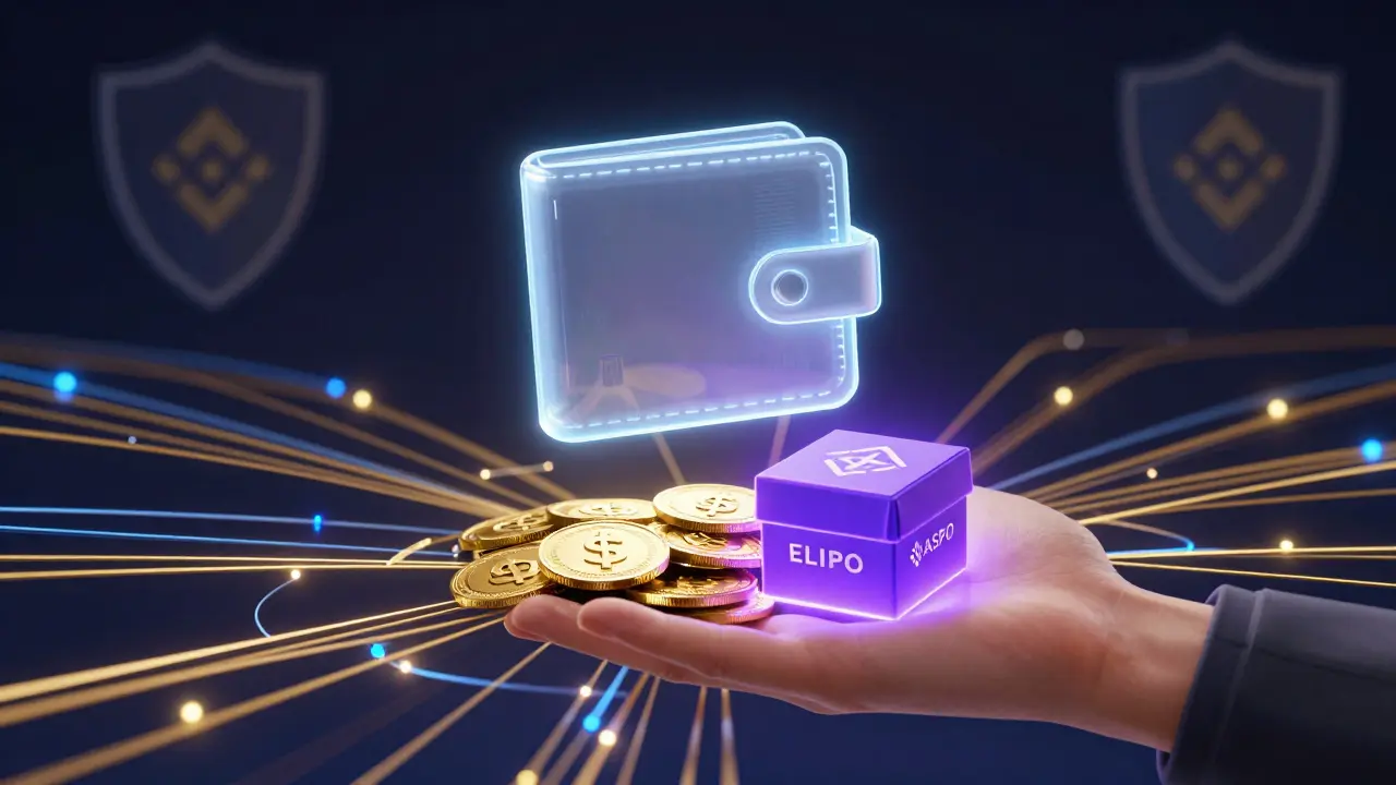 Digital wallet claiming ASPO tokens and NFT box in cyberpunk style
