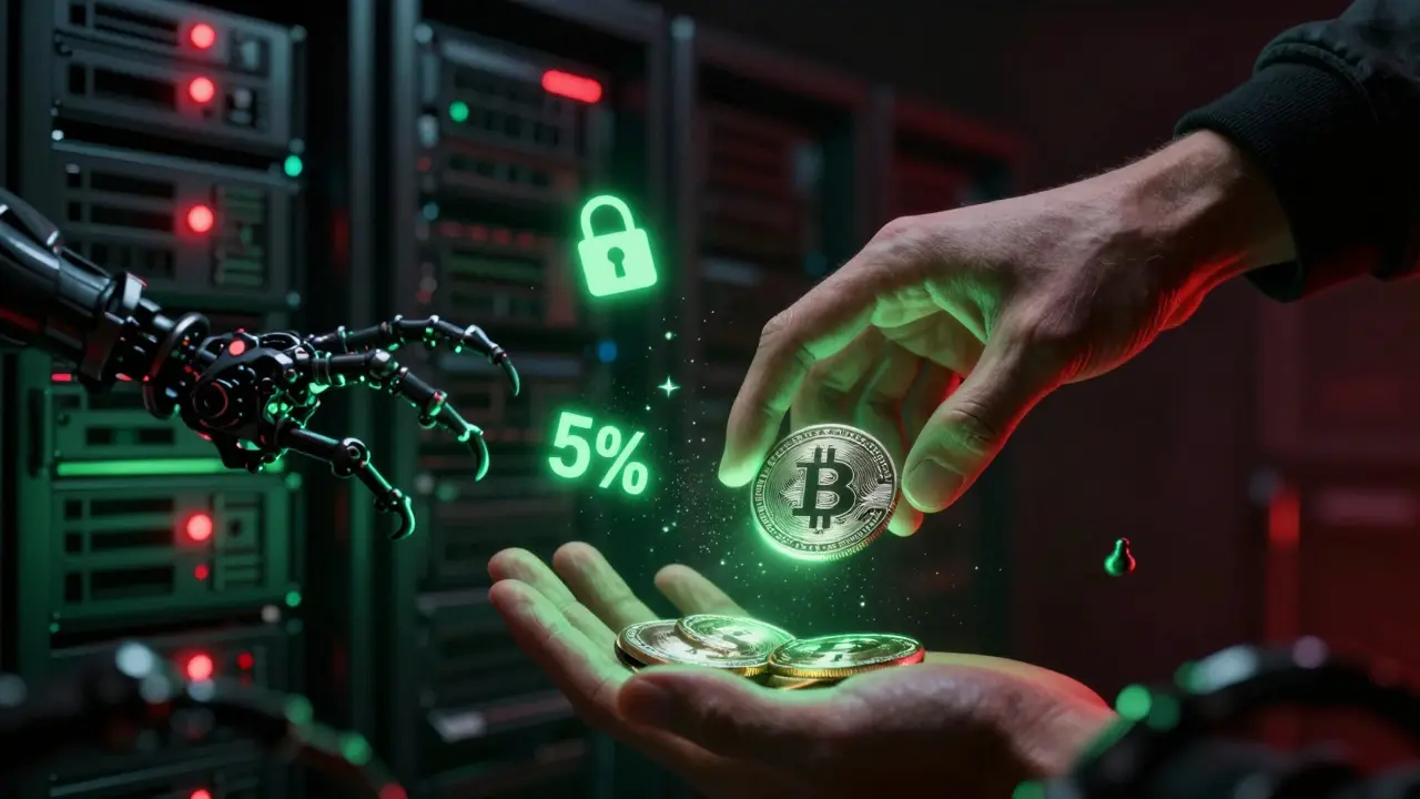 Shadowy tendrils pulling crypto coins away from a user's hand
