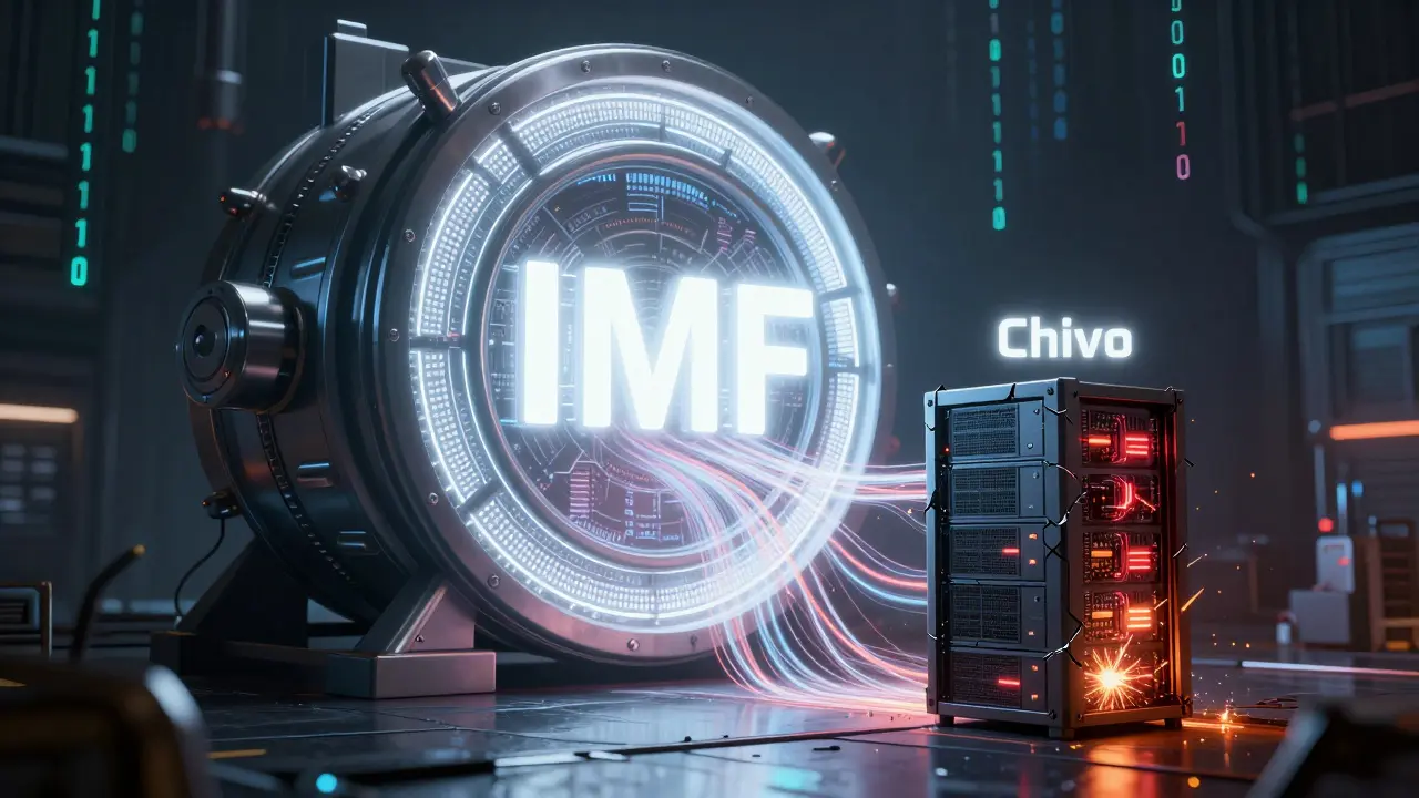 Cyberpunk art showing IMF influence overriding Chivo wallet infrastructure in El Salvador