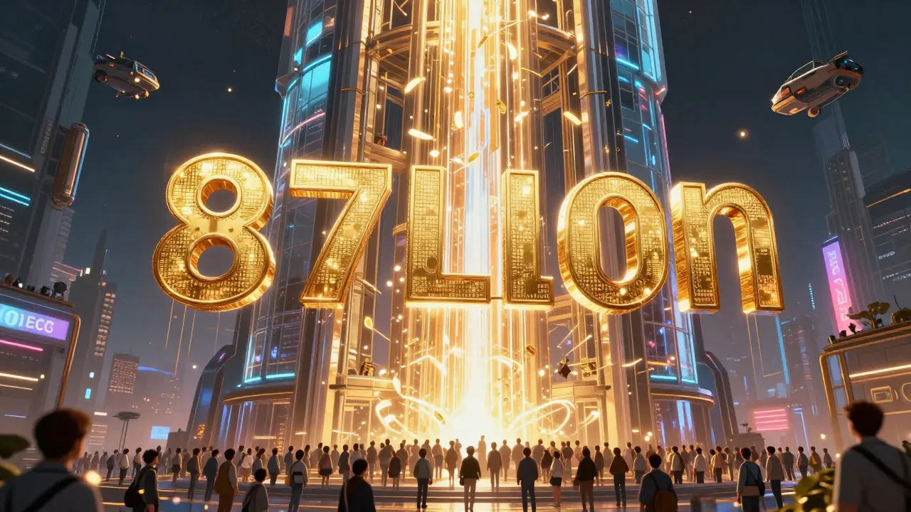 Futuristic tower absorbing streams of light representing community voting power