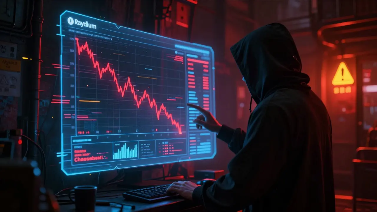 Holographic trading screen showing volatile crypto price drop