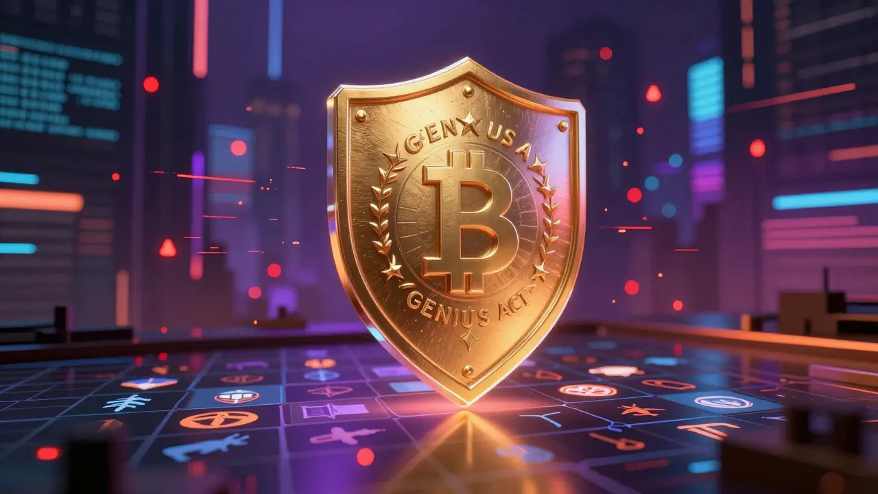Cyberpunk art depicting federal vs state crypto law conflict