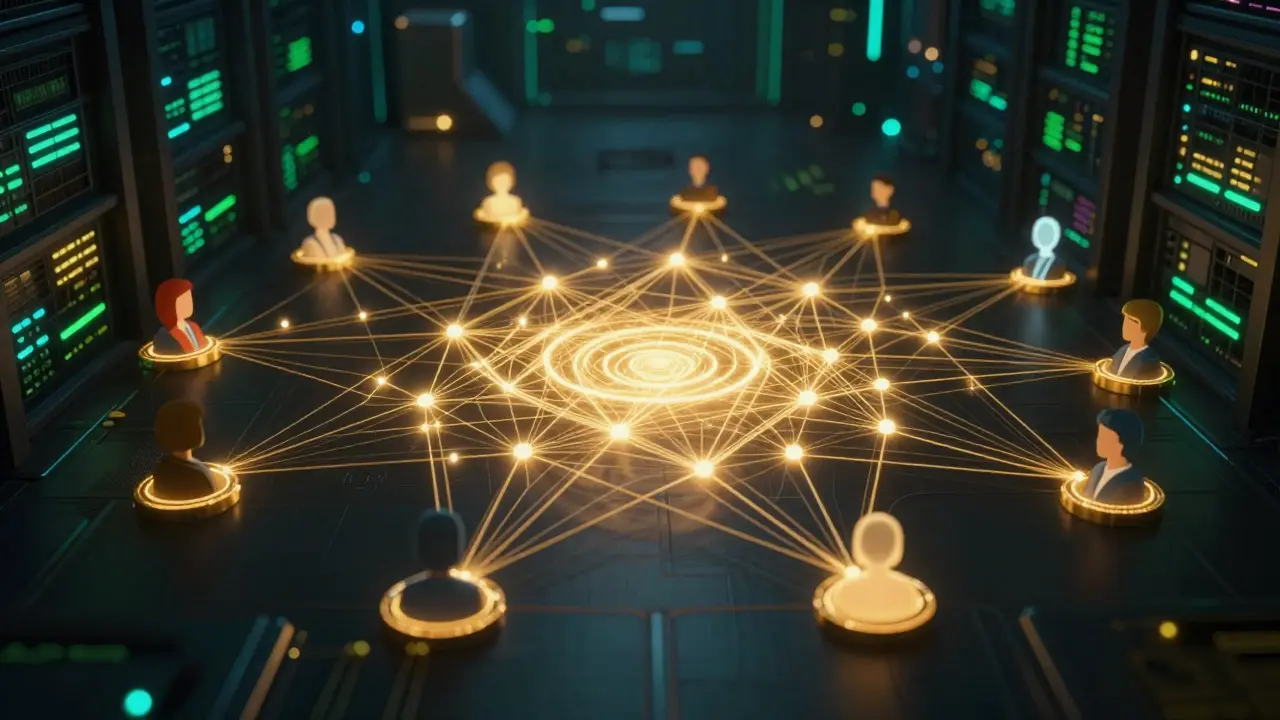 Glowing network of golden threads representing ticket system
