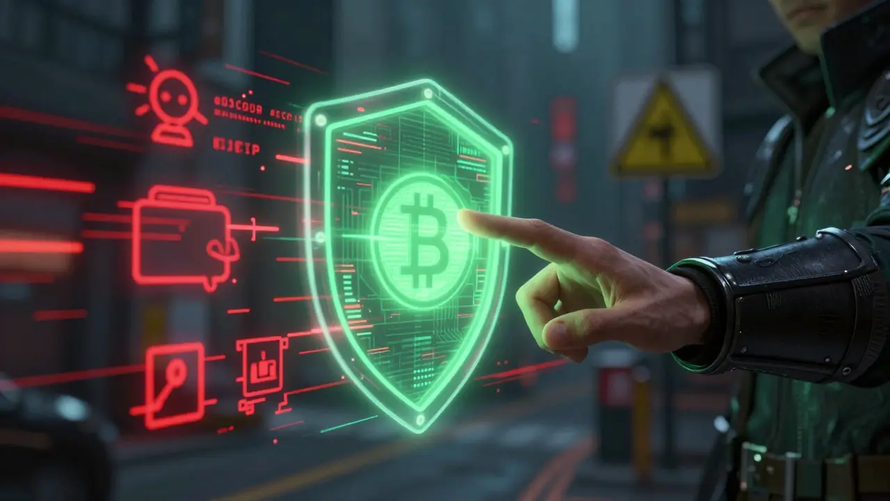 Holographic shield protecting a crypto wallet from digital malware attacks