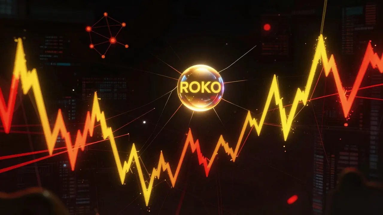 A tiny glowing orb floating above jagged lightning price charts