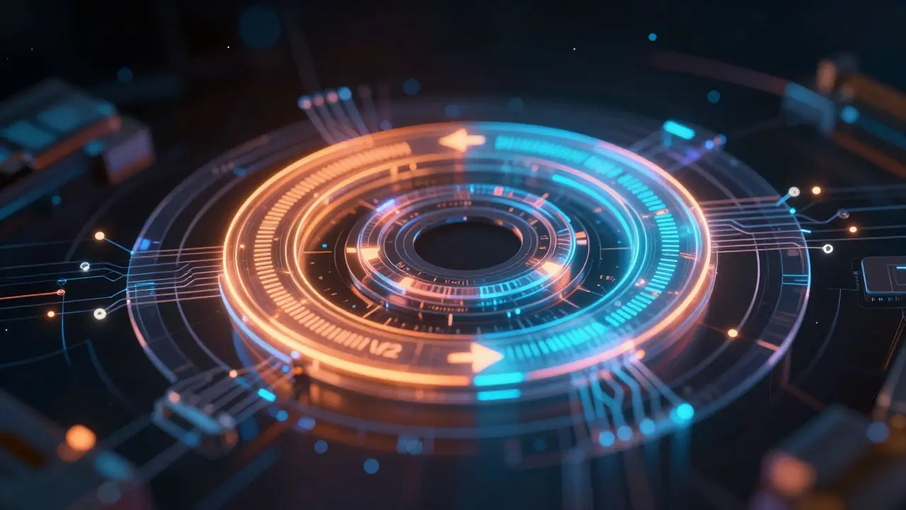 Abstract digital interface showing two rotating rings representing dynamic fees