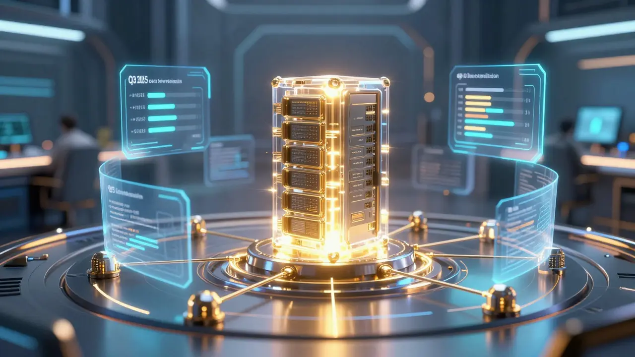 Futuristic server node representing decentralized validation network expansion