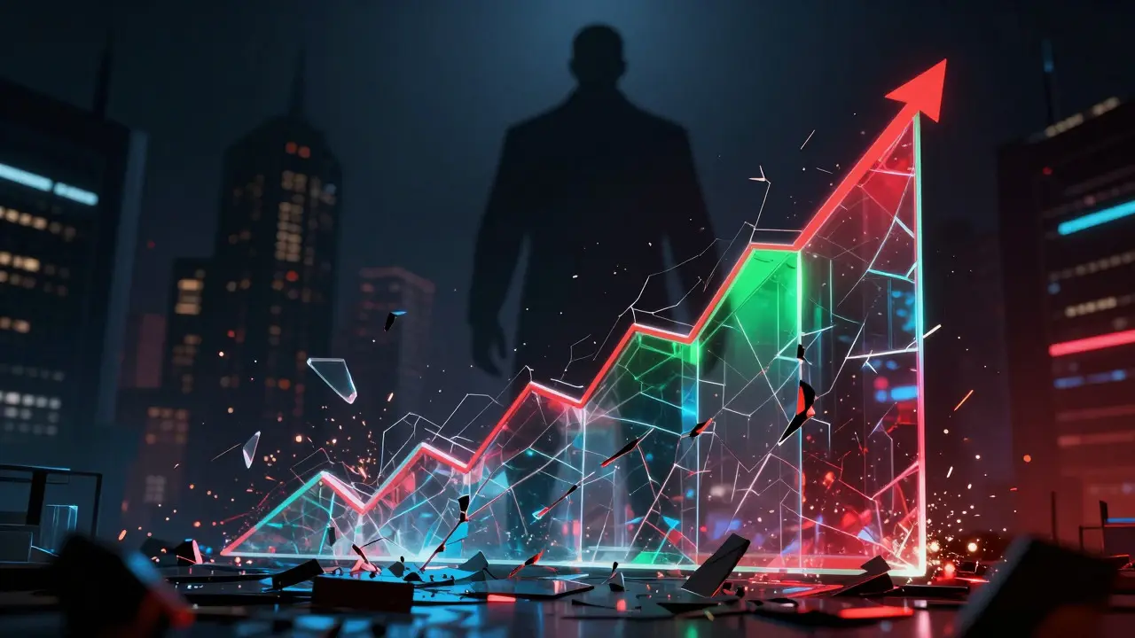 Shattering glass graph symbolizing market volatility under regulatory pressure