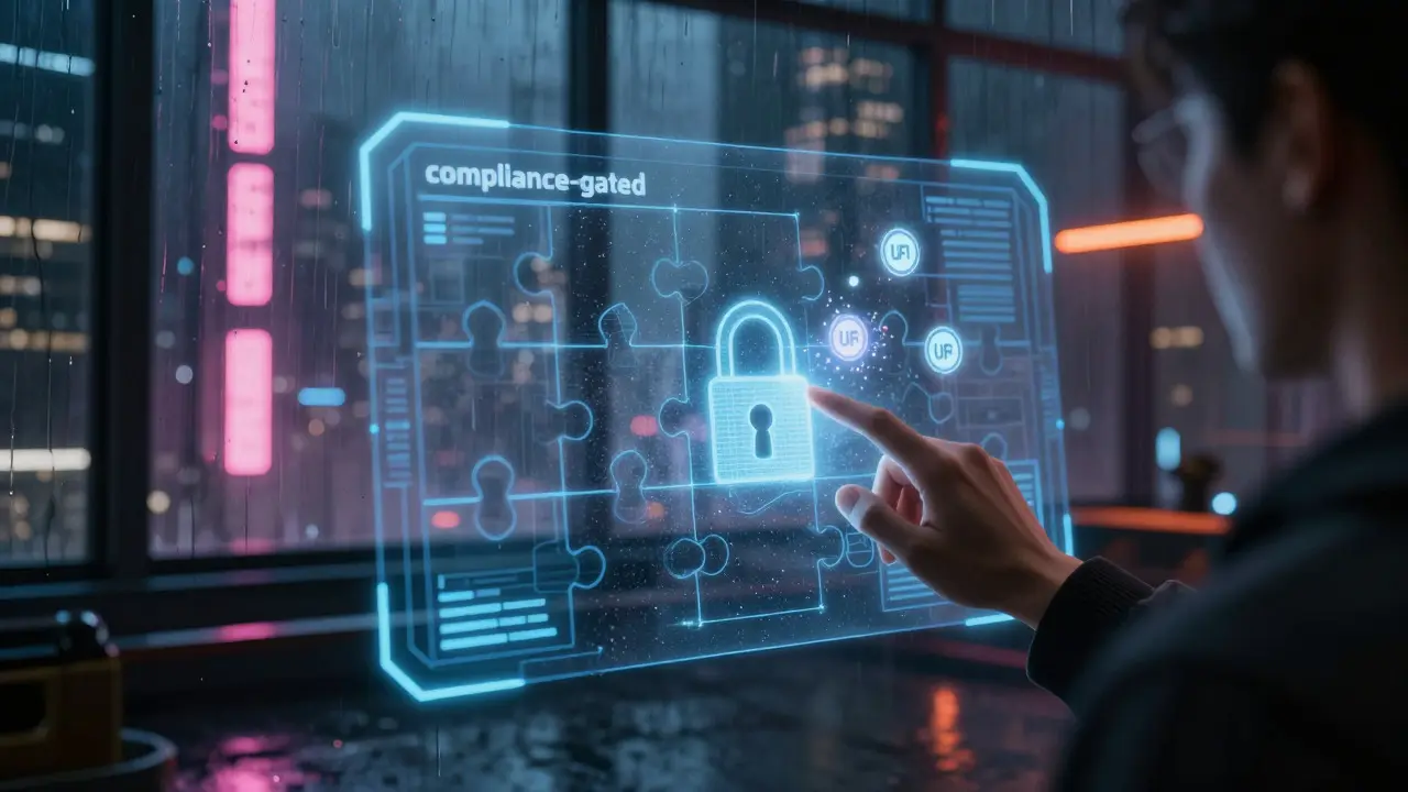 User interacting with a digital interface unlocking crypto tokens in a neon room