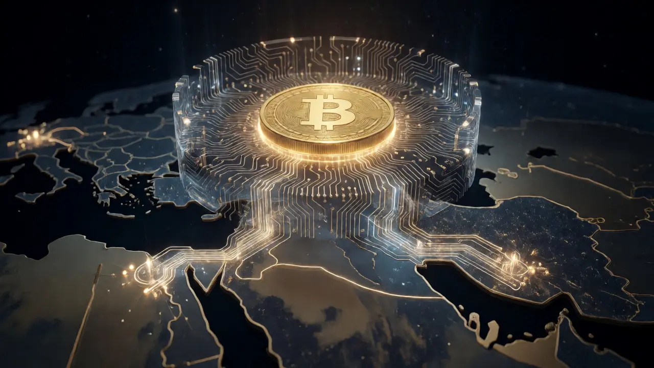 Golden blockchain node symbolizing regulated crypto trust in Dubai