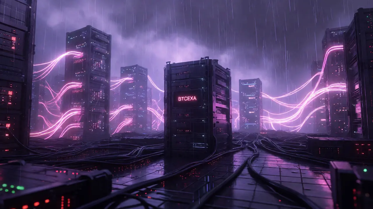 Isolated dark server tower in neon city representing zero user base