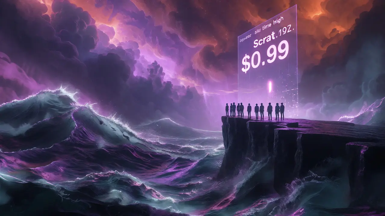 Holders watching fading price highs in a cyberpunk storm